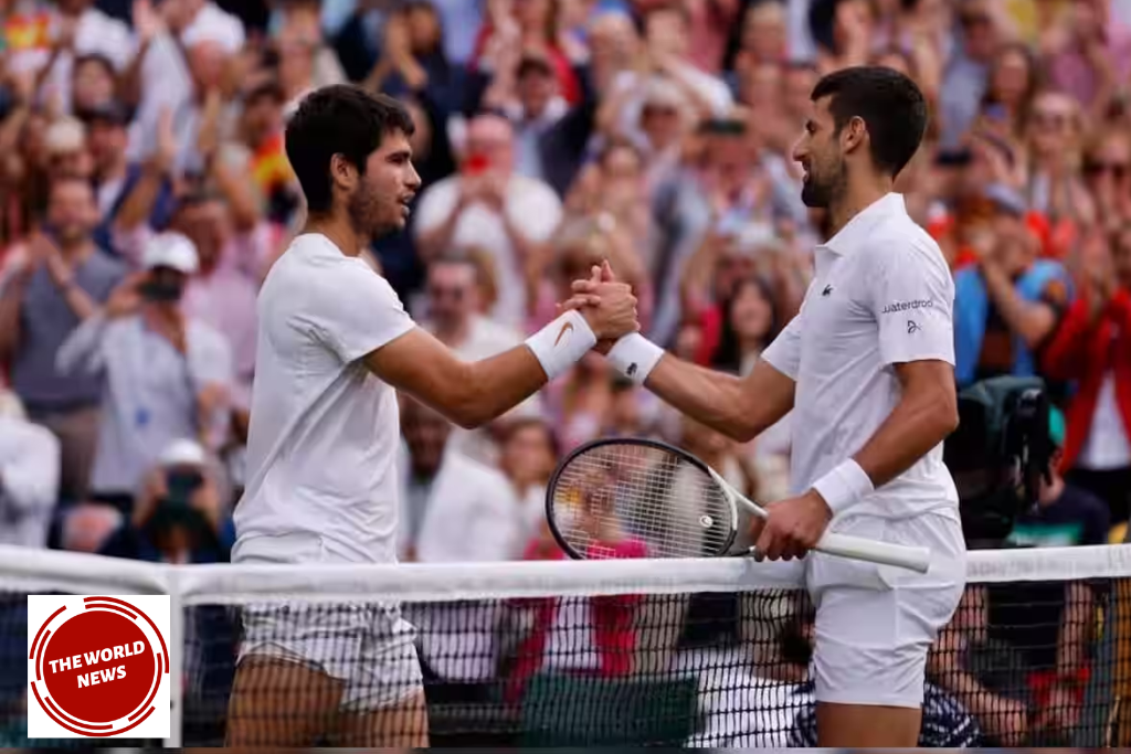 As Novak Djokovic came for a handshake, Carlos Alcaraz, left, celebrated after match point.